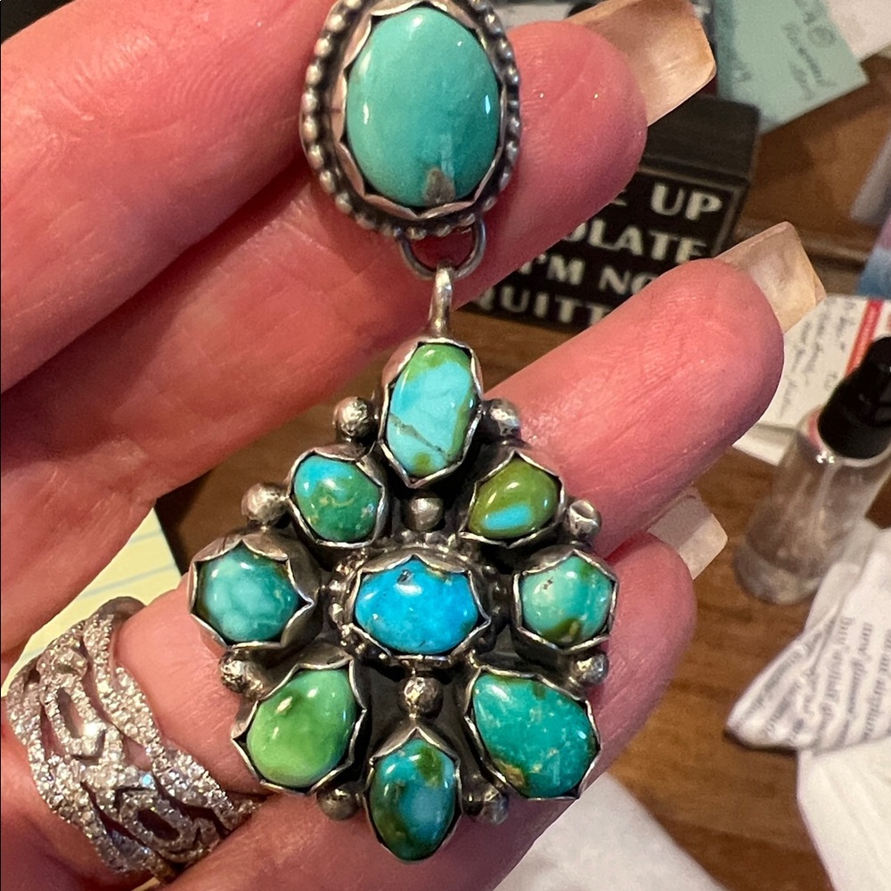 Turquoise Silver Earrings - Picture 5 of 5